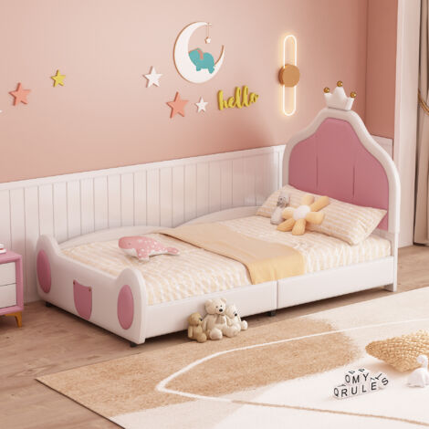 Modernluxe – Lit enfant 90x200 cm similicuir – tête de lit moulurée – blanc – capacité de charge 200 kg – facile à assembler (1/5)