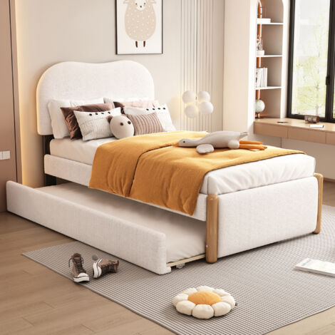 Lit Enfant 90x200 Cm, Lit Simple Avec Sommier à Lattes, Finition Dorée, Tissu Velours Doux Pour La Peau, Sans Matelas, Gris Clair | Leroy Merlin