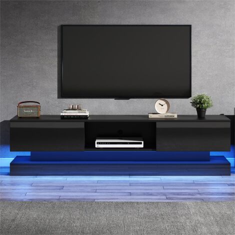 Meuble TV avec LED 160cm - 2 tiroirs et 1 compartiment ouvert - adapté pour TV 60" - Noir (1/5)