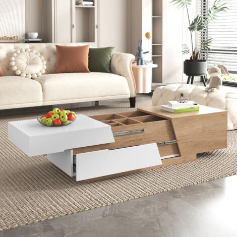 Modernluxe – Table basse relevable 120x50x37.5 cm – 1 tiroir – Compartiments de rangement – Construction panneaux de particules durable – Design élégant (1/5)