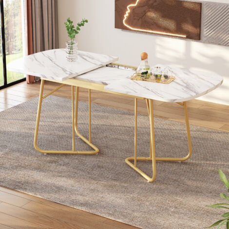 Modernluxe – Table extensible 140-180 cm pour 4 à 6 personnes – MDF effet marbre blanc et métal doré – Design moderne et élégant (1/5)