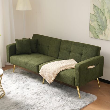 Canapé convertible avec dossier réglable - 2 places - tissu bouclette - Vert