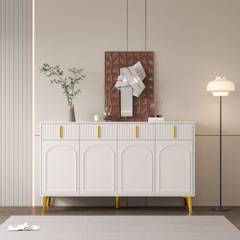 Buffet scandinave - 4 portes et 4 tiroirs - avec étagères réglables - Blanc (1/5)