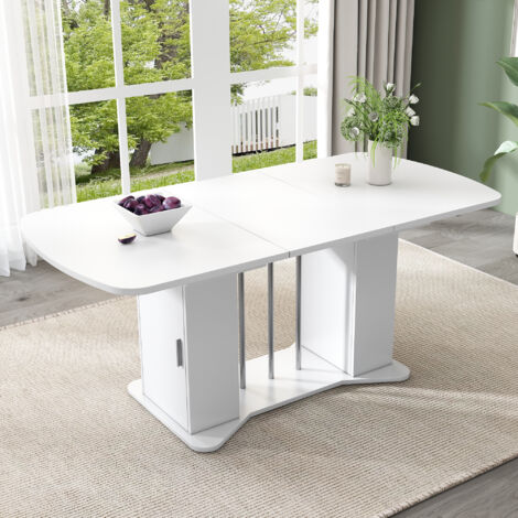 Table à manger extensible avec rangement 4 à 6 personnes - 120/160 x 80 cm - en MDF - Blanc (1/5)