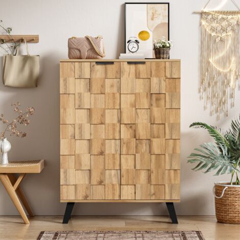 Modernluxe – Buffet haut 80.5x35x109.5 cm avec 5 compartiments et 2 portes – Structure en panneaux de particules – Poignée métal noir mat