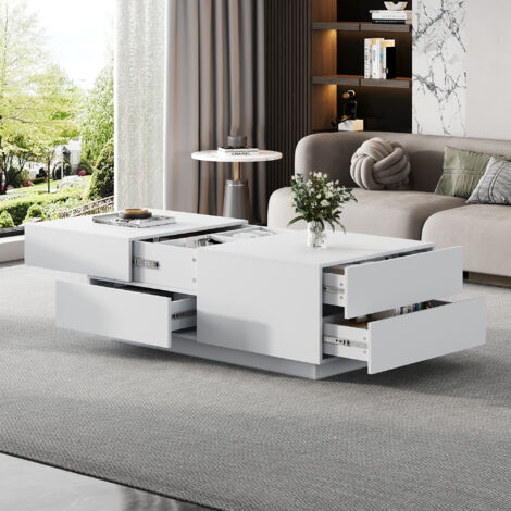 Table Basse 2 Niveaux Avec Rangement Et Porte-revues - Design Moderne - Blanc - Meuble D'appoint Pour Salon