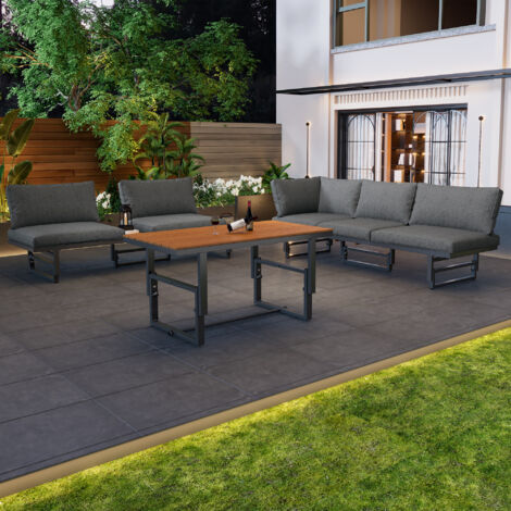 Salon de jardin multifonctionnel - 6 places - 2 canapés et 1 table basse - 2 sièges relevables - Gris (1/5)