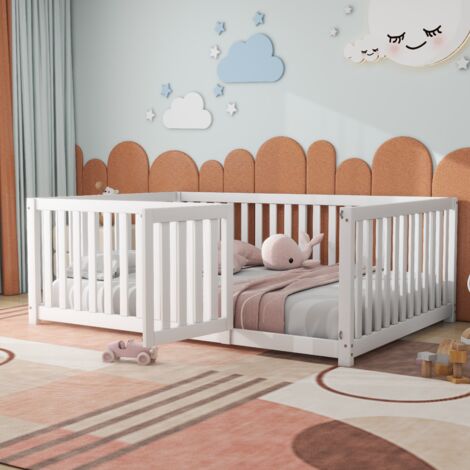 Modernluxe – Lit enfant 140x200cm en bois massif – Barrière de sécurité – Hauteur 60cm – Matériaux pin massif et MDF – Assemblage requis