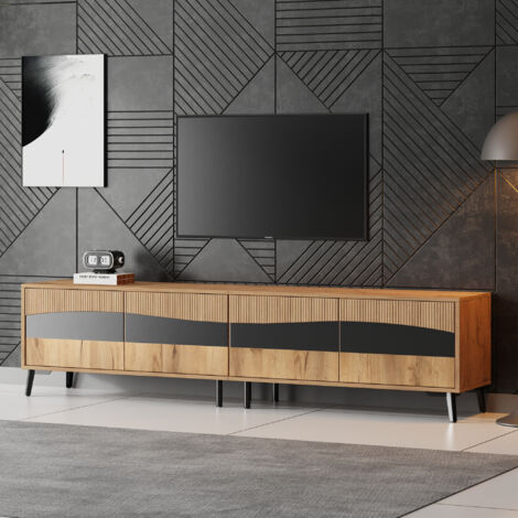 Meuble TV 180x40x50 cm – 4 portes – Pour téléviseur jusqu’à 75 pouces – Aspect bois – Naturel (1/5)