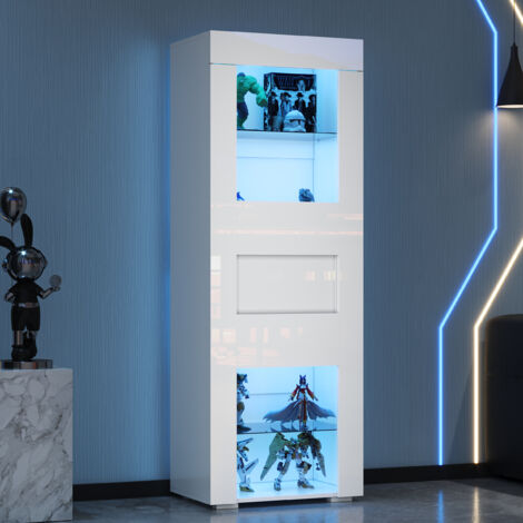 Vitrine brillante 60 x 40 x 170 cm - Avec éclairage LED - 1 porte - Étagères en verre  - Blanc (1/5)