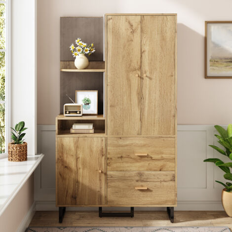 Modernluxe – Ensemble de meubles d'entrée 110x38x186 cm – 3 portes avec tringle – 2 tiroirs – MDF naturel – Design soigné et durable