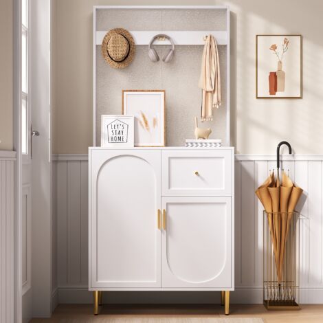 Modernluxe – Ensemble de meubles d'entrée 80x35x175.5 cm – 2 portes avec charnières à fermeture douce – 1 tiroir – 3 crochets – Étagères réglables – MDF blanc