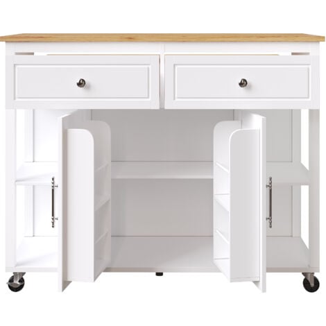 Desserte Cuisine Mobile îlot Central Extensible - Plateau Bois Grainé, Porte-serviettes & épices