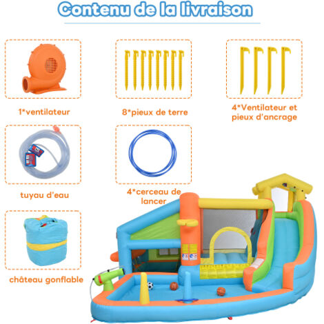 Aire de jeux gonflable KINDI avec toboggan aquatique piscine et panier