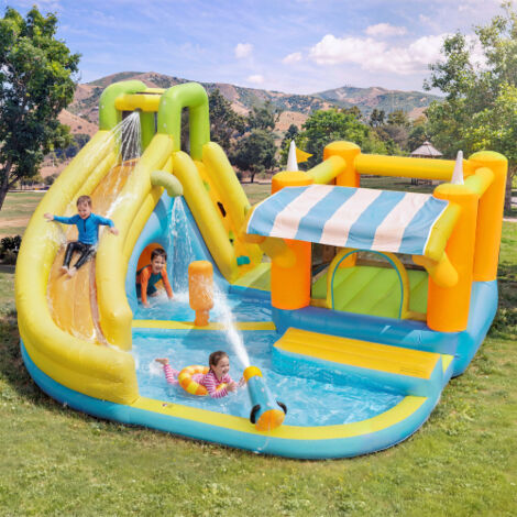 Château Gonflable XXL UEV – 8 En 1 : Toboggan, Trampoline, Basket, Piscine, Boxe – 5 Enfants Max 45kg – 520x320x215 Cm – 450W Souffleur Inclus