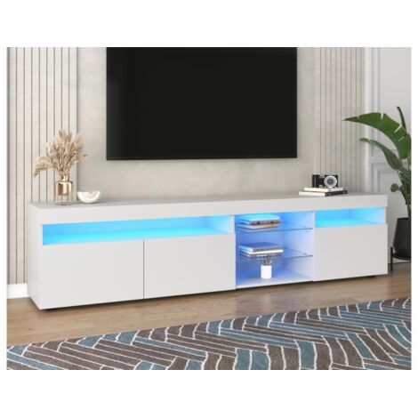 Meuble TV 180cm pour salon et chambre avec LED - style moderne - Blanc (1/5)