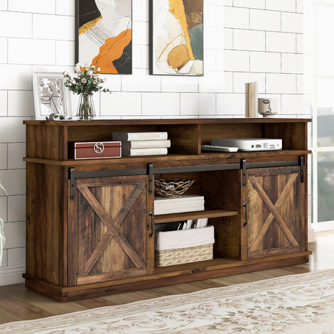 Modernluxe – Buffet en panneau de particules 148x40x78cm – 4 étagères réglables – Portes coulissantes – Capacité 100kg – Style vintage industriel