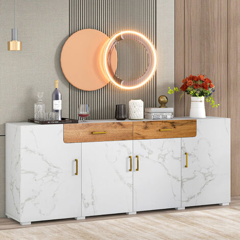 Modernluxe – Buffet 200 cm en MDF blanc – 4 portes et 2 tiroirs – Design moderne minimaliste – Idéal pour rangement spacieux (1/9)
