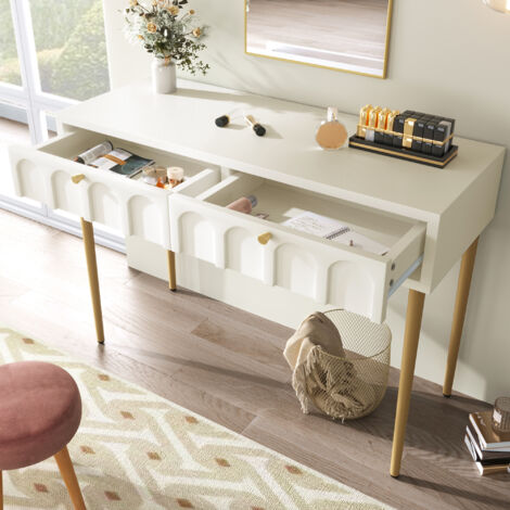 Modernluxe – Coiffeuse 100x45x76.5 cm avec 2 tiroirs – Panneaux de particules blanc – Design élégant avec façades incurvées – Assemblage rapide