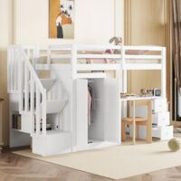Lit mezzanine 90 x 200 cm,lit d'enfant avec bureau, 6 tiroirs de