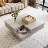 Modernluxe – Table basse carrée 72x72x30 cm – Coffre de rangement amovible – Panneaux de particules – Gris clair