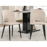 Lot de Chaises rembourrées en velours et métal - recouvertes de motif losange - pieds réglables - Beige - 2 pièces