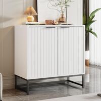 Buffet bas - style scandinave - 2 portes décoratives à grains verticaux - Blanc