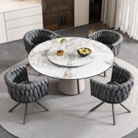 Chaise pivotante en velours avec accoudoirs - pieds en métal - Gris - 4 pièces