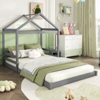Modernluxe – Lit cabane 140 x 200 cm – bois massif – sommier à lattes – capacité de charge 200 kg – épaisseur matelas 15-20 cm (matelas non inclus)