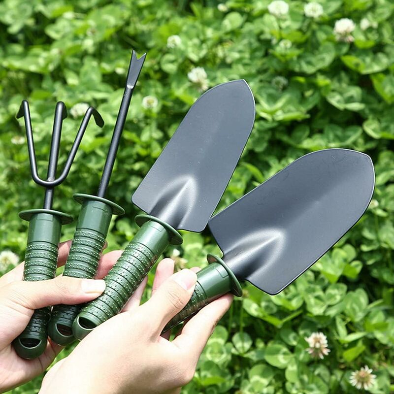 4PCS Ensemble d'outils de Jardin à Usage Domestique Jardinage Kit d'outils  de Jardinage Robuste Portable Creuser Plantation Pelle de Jardin Outils à  Main - Noir et Vert armée