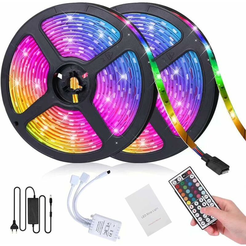 Striscia LED 10M, Striscia LED RGB Striscia LED Striscia Striscia LED per  camera da letto 300 LED 5050 RGB IP65 Impermeabile 44 Tasti Telecomando  (10m)