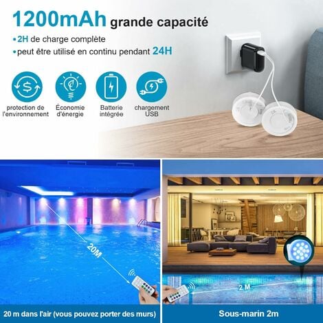 Luce per piscina, luce per piscina ricaricabile completamente sigillata,  IP68 impermeabile, luci per piscina a LED