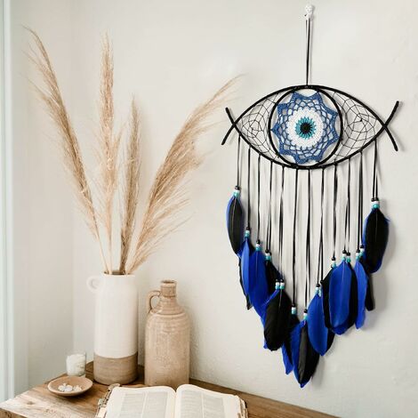 Macrame Evil Eye Dream Catcher Tessuto a mano Piume bianche Dreamcatcher  Appeso a parete Decorazioni per