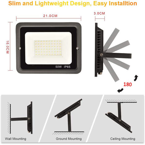 Faretto LED da esterno 50W 4250lm IP65 Faretto LED da esterno impermeabile  bianco freddo (6000k) Proiettore