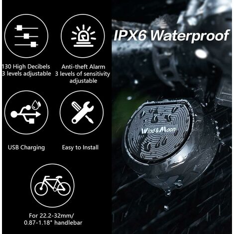 Campanello per bici con allarme antifurto, clacson impermeabile IPX6,  volume a tre livelli 80-130 dB
