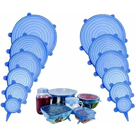 READCLY-Coperchio in silicone estensibile Coperchio in silicone alimentare,  Kit coperchio ermetico ermetico in silicone per pellicola fredda, 12 pezzi,  flessibile, riutilizzabile (blu)