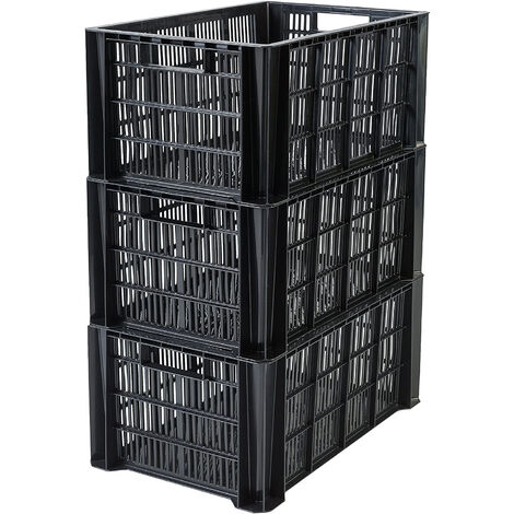 Iris Ohyama, Kiste, Kunststoff-Aufbewahrungsbehälter, 36 l, 3er-Set,  stapelbar, BPA-frei, MSB-LD, schwarz, stapelbar