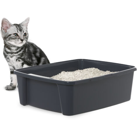 Iris Ohyama, Katzentoilette, leicht zu reinigen, BPA-freies Kunststoff (PP), Hergestellt in Frankreich, B38 x T48,5 x H15 cm, Cat Litter Tray, CLH-12 Body, Grau