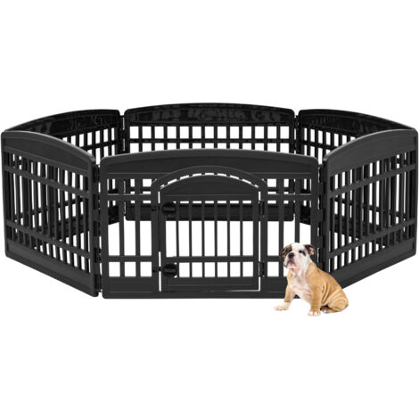 Iris Ohyama Welpenauslauf mit 6 Paneelen, H60cm, Schwarz, mit abschlieÃŸbarer TÃ¼r, Katzengehege, Hundebox, FÃ¼r Outdoor, Indoor, Welpenlaufstall, Hundezaun, Welpenzaun, Laufstall Hund, CI-606E