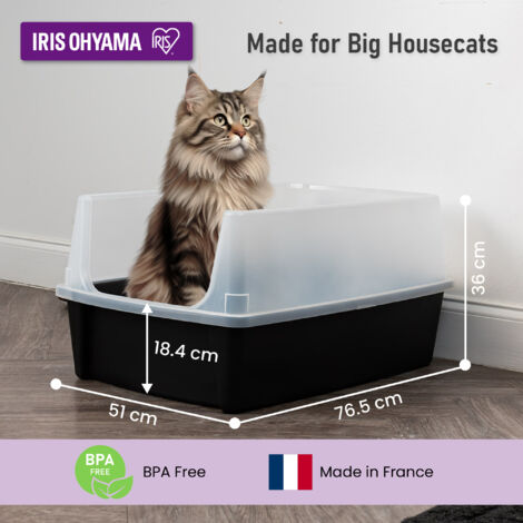Iris Ohyama Offene Katzentoilette XL  Groe Katzenstreubox ohne Deckel,  Hoher Rand, Einfach zu Reinigen, Spritzschutz, Fr Groe Katzen &  Ktzchen, BPA-freier Kunststoff