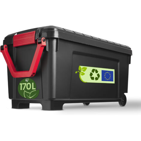 Iris Ohyama, Kofferraum, Plastik-Aufbewahrungsbox mit Deckel und Verschlussklammern, 170L, Einzel, SIA-1000, Schwarz