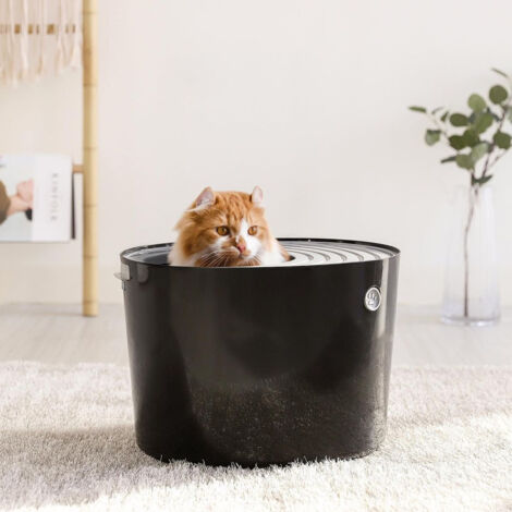 Iris Ohyama Katzenklo mit Schaufel, bis 7 kg, Schwarz/Grau, mit Deckel, Katzentoilette, leicht reinigen, Für große Katzen, Kätzchen, geschlossen, xxl Toilette, BPA-frei, Cat Litter Box, PUNT-530