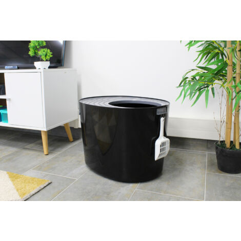 Iris Ohyama Katzenklo mit Schaufel, bis 7 kg, Schwarz/Grau, mit Deckel, Katzentoilette, leicht reinigen, Für große Katzen, Kätzchen, geschlossen, xxl Toilette, BPA-frei, Cat Litter Box, PUNT-530