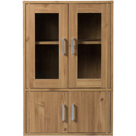 Produktbild von Iris Ohyama Vitrine, Schrank Mit Regalen Und Türgriffen, Holzschrank, Bücherregal Mit Türen, Verstellbare Regalhöhe 3,2 Cm, Küche Wohnzimmer, B60 X T39 X H90, GKN-9060, Braun