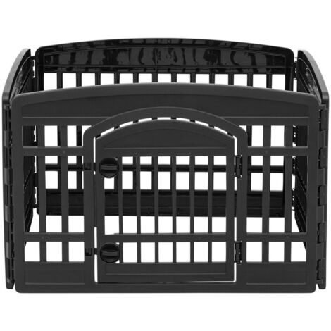 Iris Ohyama Welpenauslauf mit 4 Paneelen und abschließbarer Tür, H60cm, Schwarz, Katzengehege, Hundebox, Für Outdoor, Indoor, Welpenlaufstall, Hundezaun, Welpenzaun, Laufstall Hund, CI-604E WD