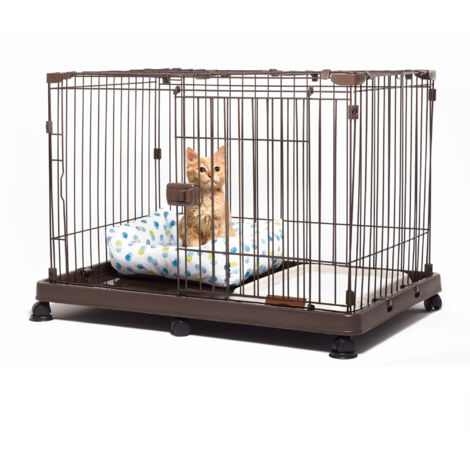 Iris Ohyama Welpenauslauf mit abschließbarer Tür und Rollen, H65, Braun, Katzengehege, Hundebox, Für Outdoor, Indoor, Welpenlaufstall, Hundezaun, Welpenzaun, Laufstall Hund, STS-600TY