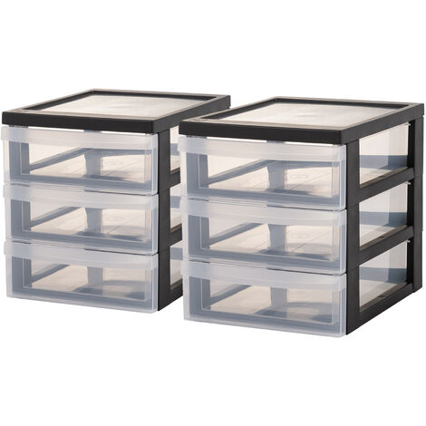 Iris Ohyama Schreibtisch-Schubladen-Set, 3 flache Schubladen, 2er-Pack, Schwarz, Leicht zu öffnende Schubladen, A5, Transparent, für Home Office, Dokumente, Zubehör, Akten, Papier, BPA-frei, DC-A5 (1/5)