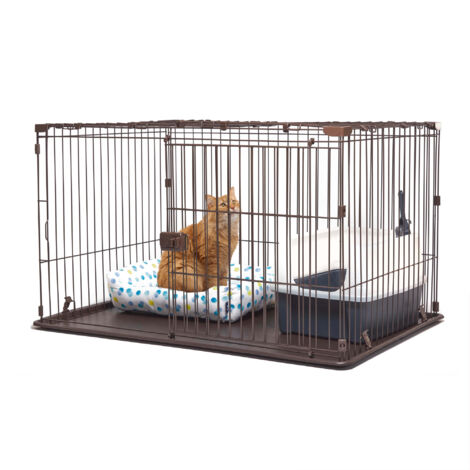 Iris Ohyama Welpenauslauf mit abschließbarer Tür und Dach, Katzengehege, H66cm, Braun, Hundebox, Für Outdoor, Indoor, Welpenlaufstall, Hundezaun, Welpenzaun, Laufstall Hund, STS-1200TY