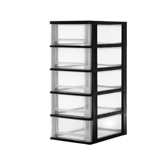 Iris Ohyama, Kunststoff Schubladenbox mit 5 flachen Schubladen, Schwarz, Easy-Pull-System, A4, A5 & A6 Format, Schreibtisch Organizer fÃ¼r BÃ¼ro, Schule, Schreibwaren, BPA-frei, Schubladenschrank, DDO