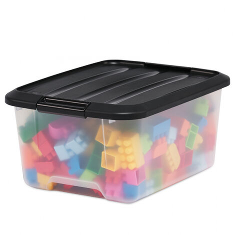 Iris Ohyama Aufbewahrungsbox 45 Liter – 6er-Set Transparent, Stapelbar Mit Deckel & Klickverschluss, Perfekt Für Kleidung, Garage, Büro